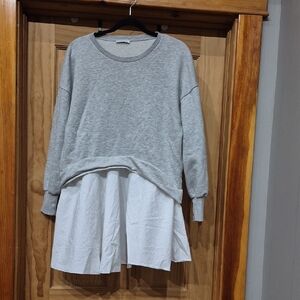 Zara Gray Sweatshirt Over White Mini Dress